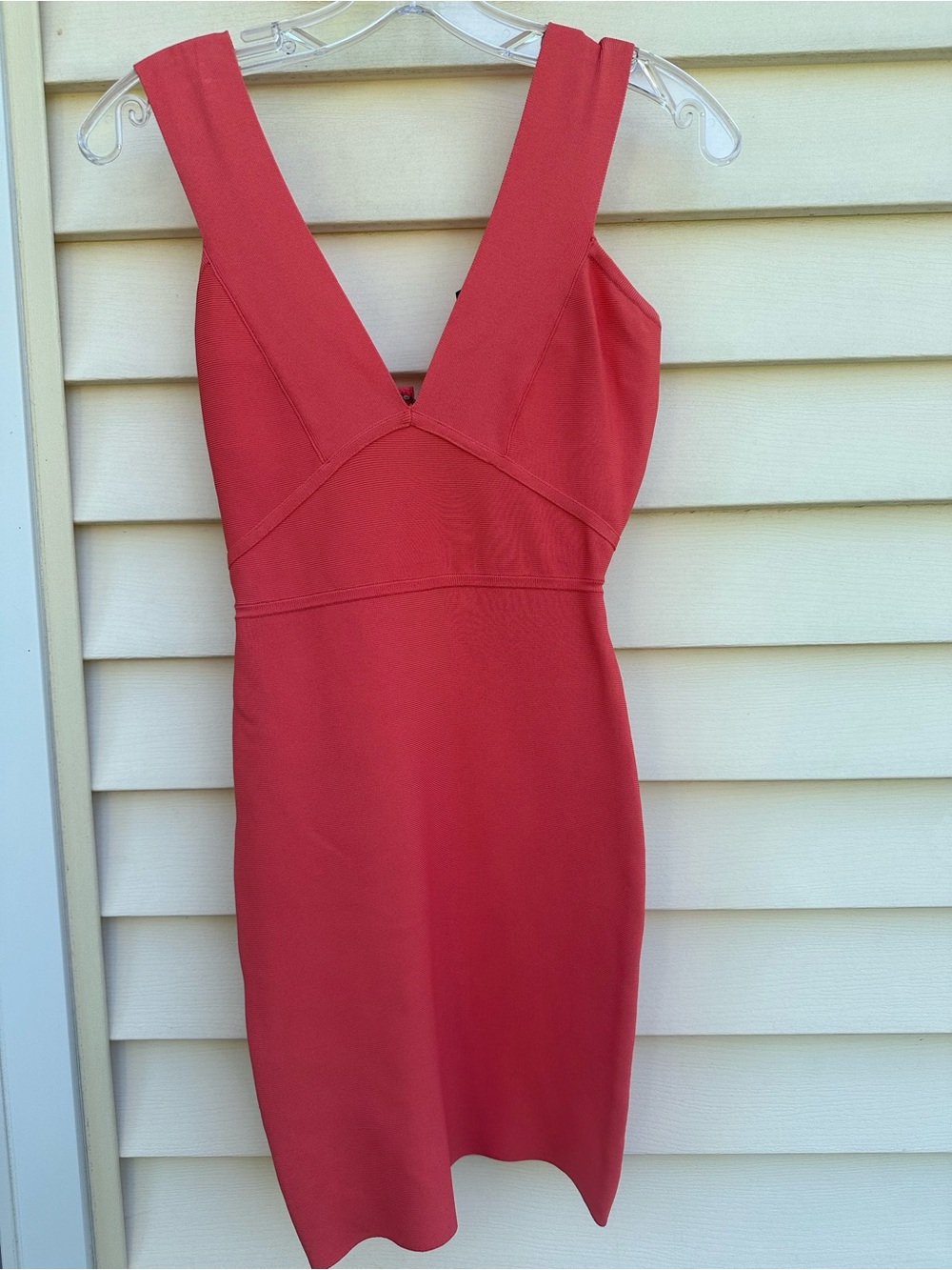 BCBGMaxAzria Coral Red V-Neck Sleeveless Mini Dress